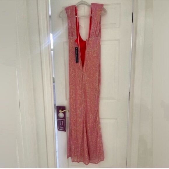 New Deep V-Neck Open Back Pink Reflective Elastic Sequin DRESS Size XS - Picture 9 of 10